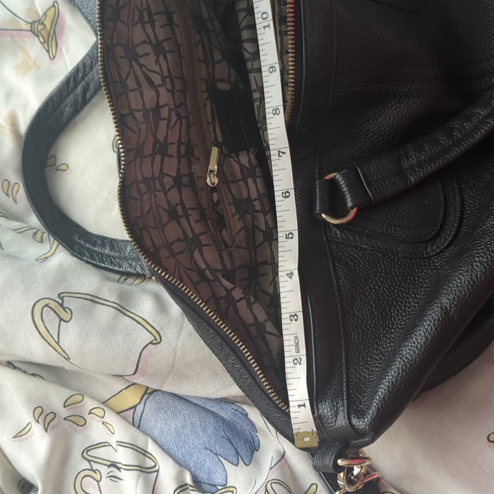 Genuine Black Leather Tote Bag Crossbody Strap - Picture 14 of 16